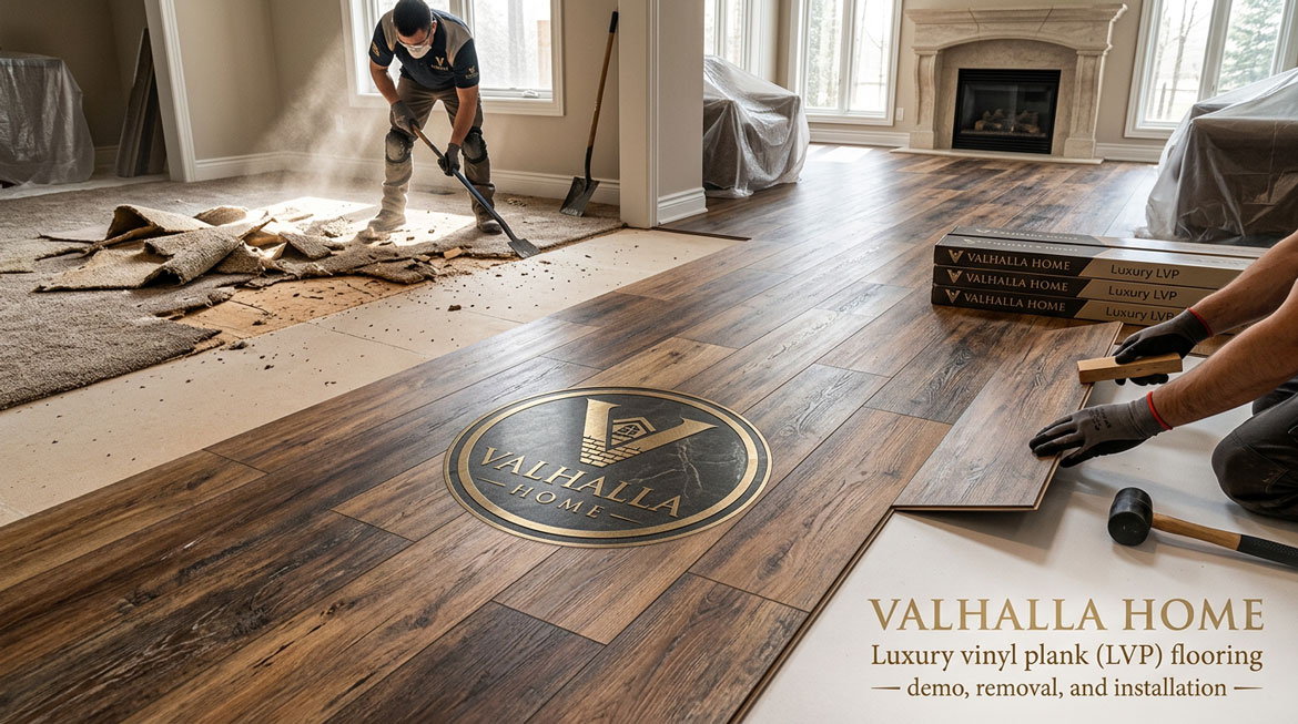 Luxury vinyl plank (LVP) flooring — demo, removal, and installation